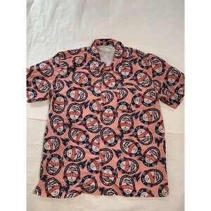 Columbia PFG Shirt Mens L Pink Vented Fishing Button Up All Over Print Marlin